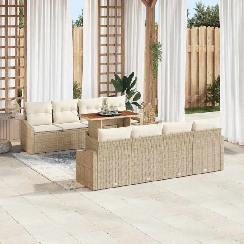 vidaXL Have Spisebordssæt 9 stk Beige/Creme 100 x 55 x 73 cm