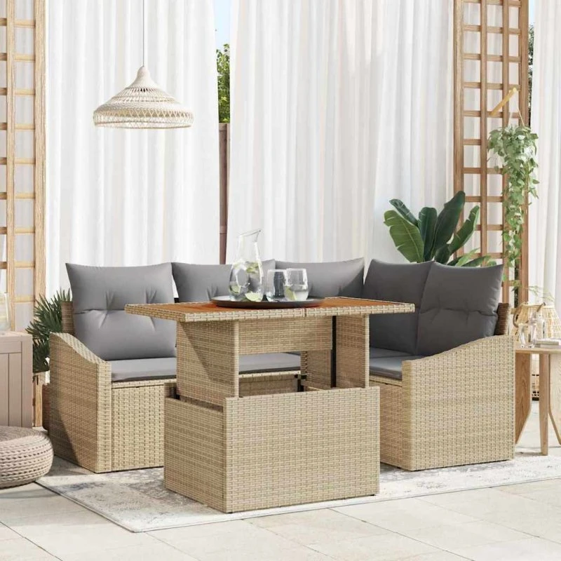 vidaXL Have Spisebordssæt 5 pcs Beige og Grå 100 x 55 x 73 cm