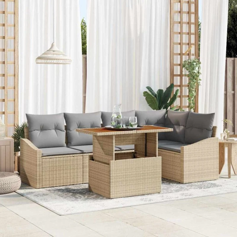vidaXL Have Spisebordssæt 6 pcs Beige og Grå