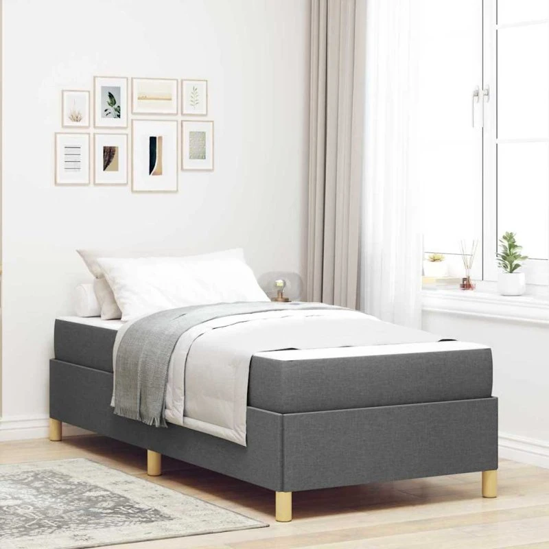 vidaXL Sengestel med madras Mørkegrå 90 x 200 cm Stof