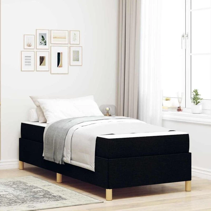 vidaXL Sengestel med madras Sort 90 x 200 cm Stof