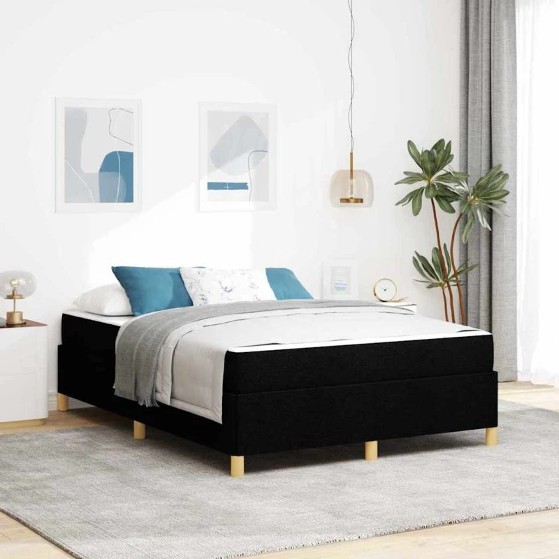 vidaXL Sengestel med madras Sort 140 x 190 cm Stof