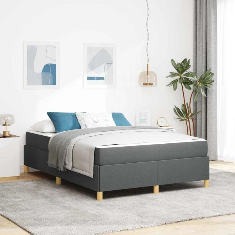 vidaXL Sengestel med madras Mørkegrå 140 x 200 cm Stof