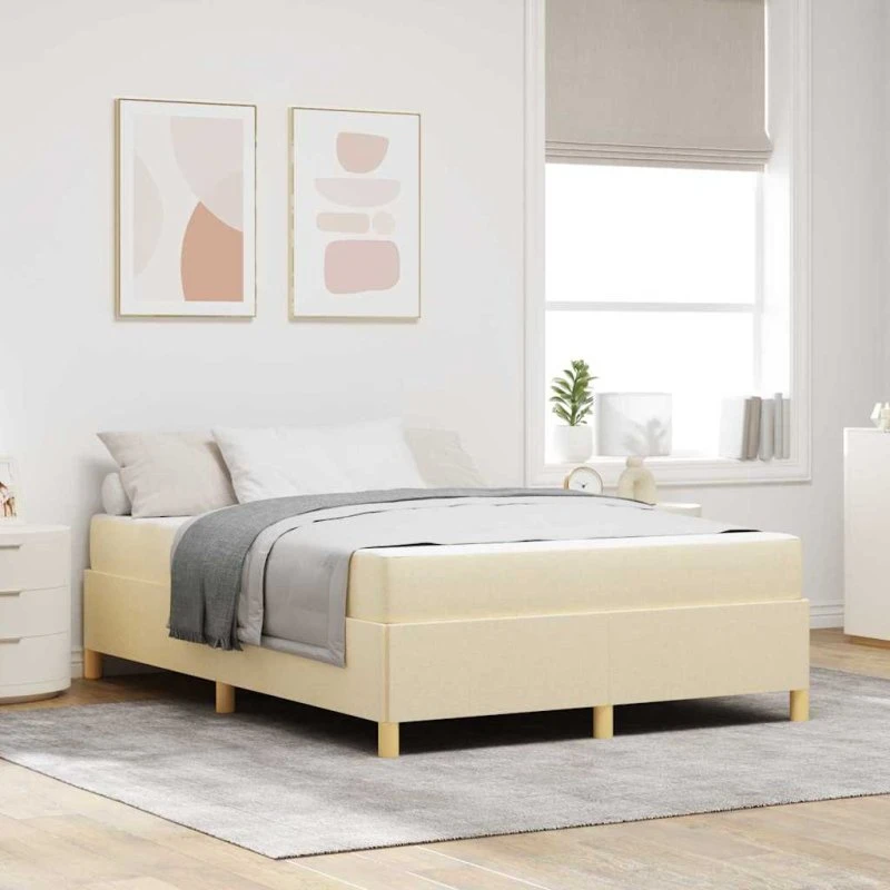 vidaXL Sengestel med Madras Creme 160 x 200 cm Stof