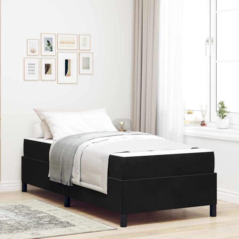 vidaXL Sengestel med madras, Sort 90 x 200 cm, Stof