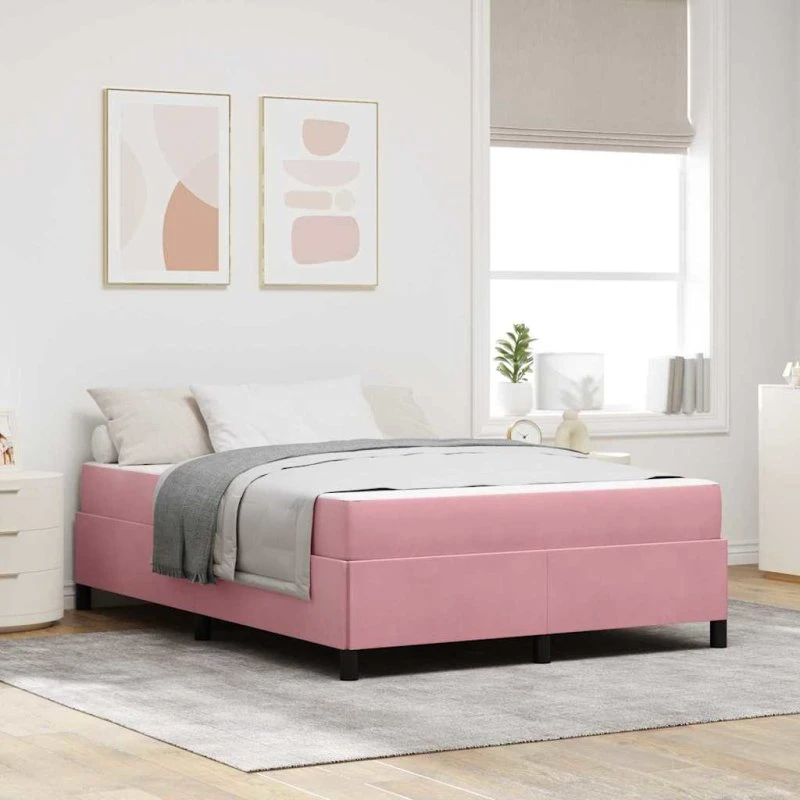 vidaXL Sengestel med Madras Lyserød 140 x 200 cm Stof