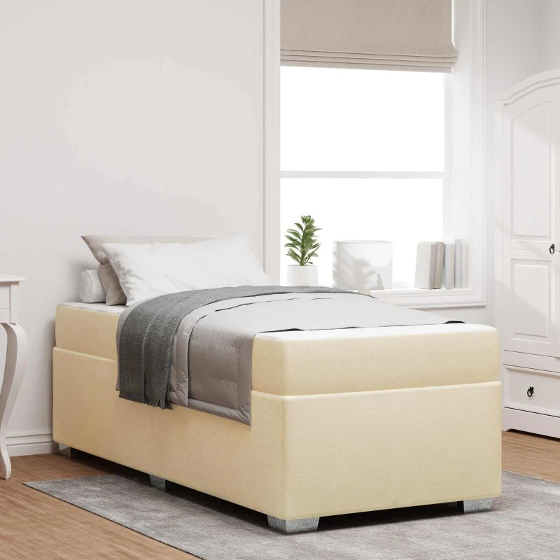 vidaXL Sengestel med madras Creme 90 x 190 cm Stof
