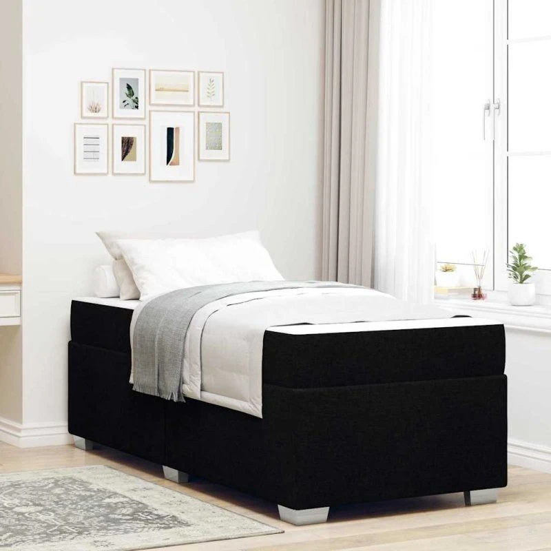 vidaXL Sengestel med madras Sort 90 x 200 cm Stof