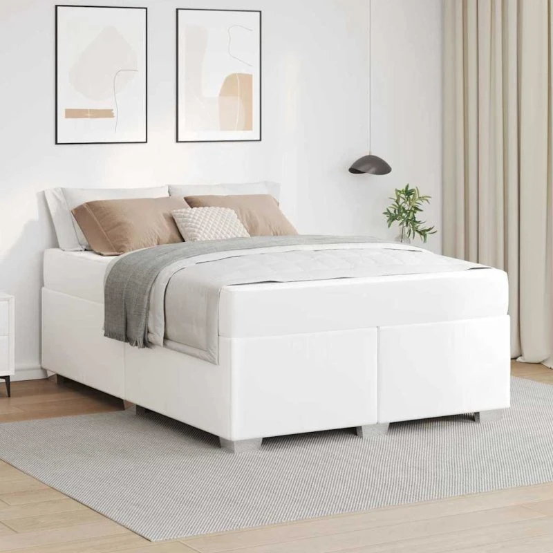 vidaXL Sengestel med Madras Hvid 140x200 cm Stof