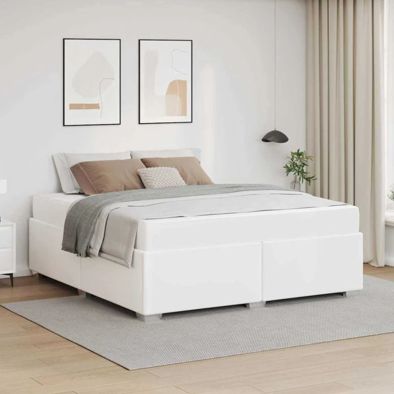 vidaXL Sengestel med Madras Hvid 160x200 cm Stof