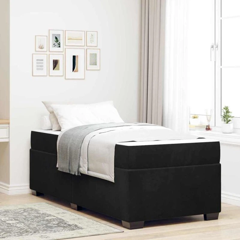 vidaXL Sengestel med madras, Sort 90 x 190 cm, Fløjl