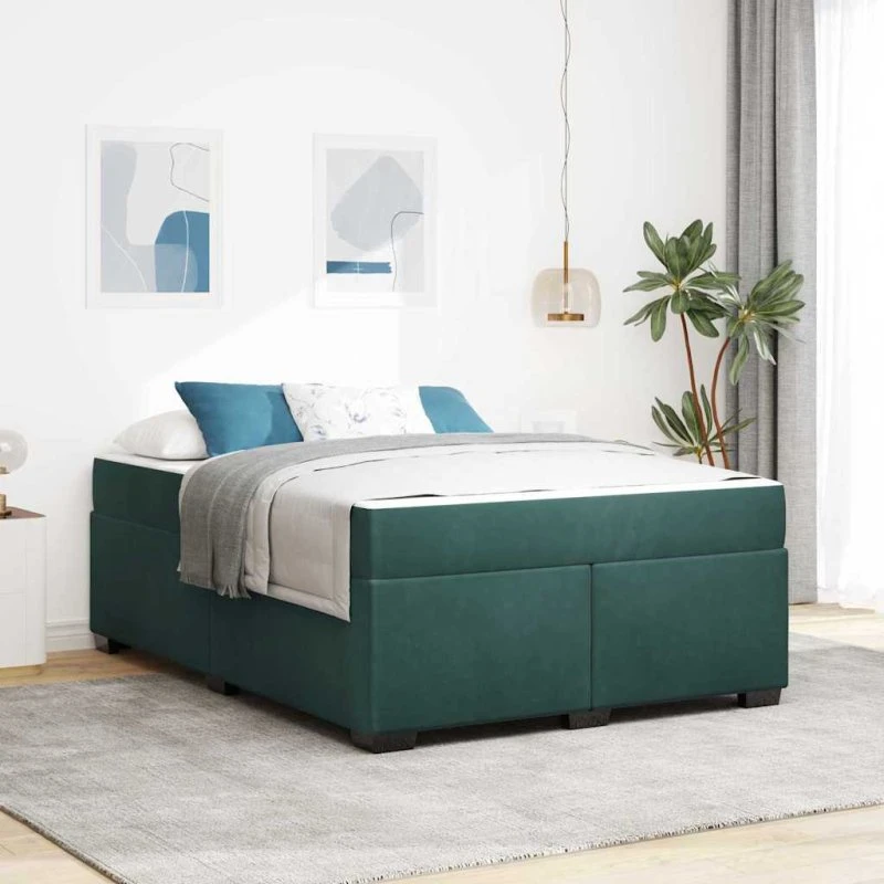 vidaXL Sengestel med Madras Mørkegrøn 160 x 200 cm