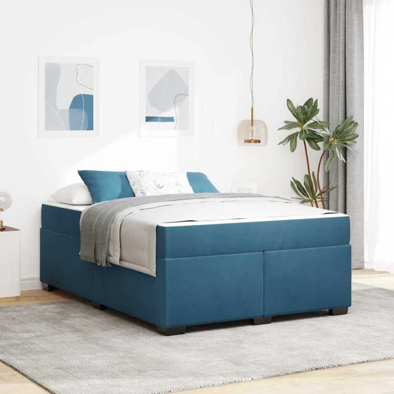 vidaXL Sengestel med Madras Mørk Blå 160x200 cm