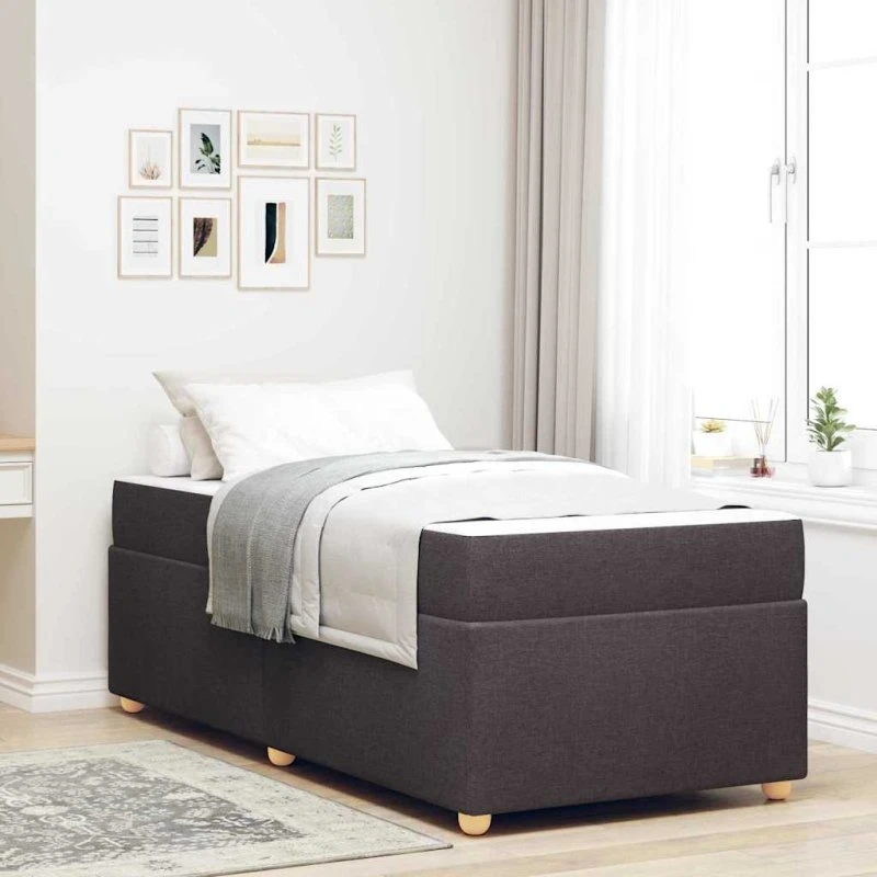 vidaXL Sengestel med Madras Mørk Brun 90 x 190 cm Stof