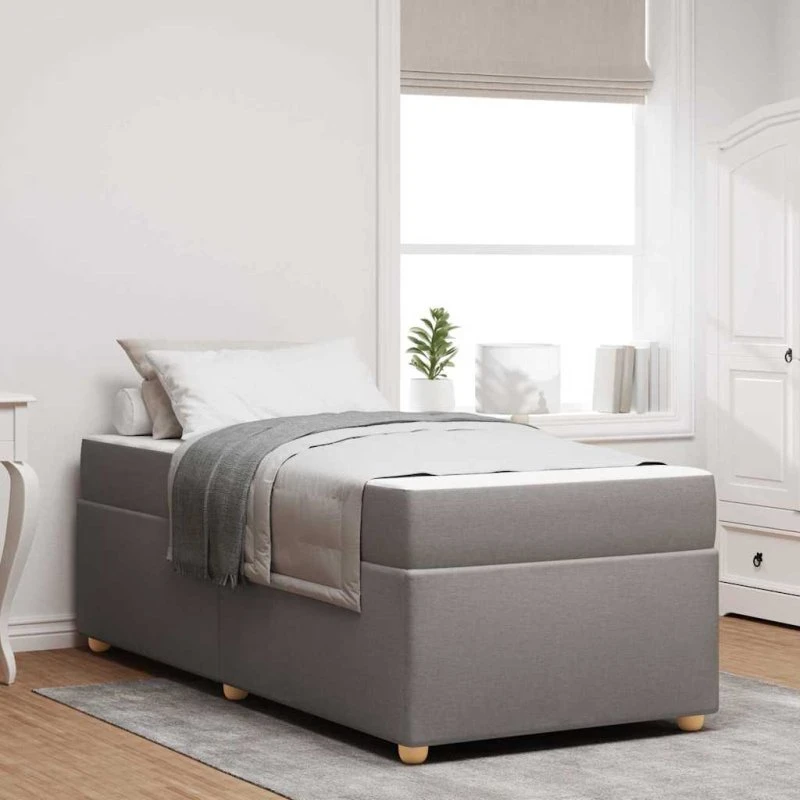 vidaXL Sengestel med Madras Gråbrun 90 x 190 cm Stof