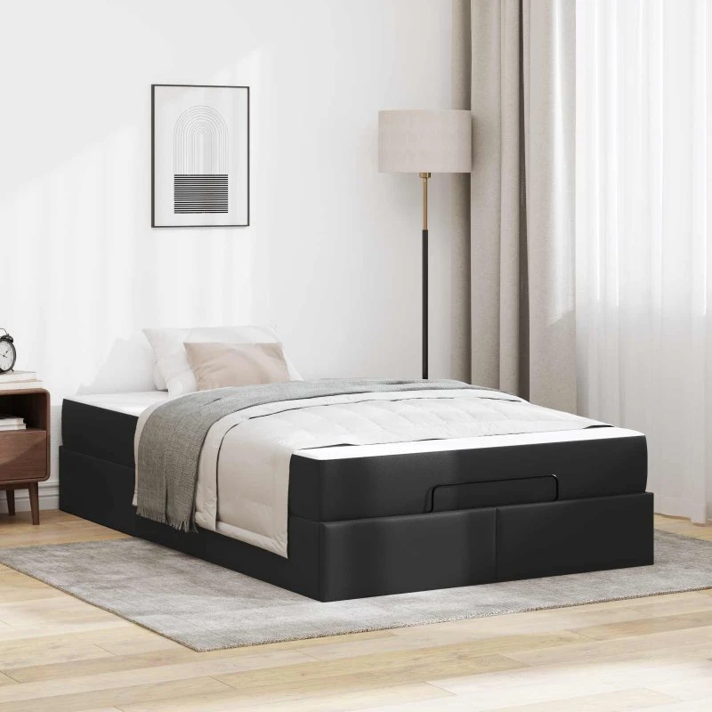 vidaXL Sengeramme med Madras 120 x 190 cm Sort PVC