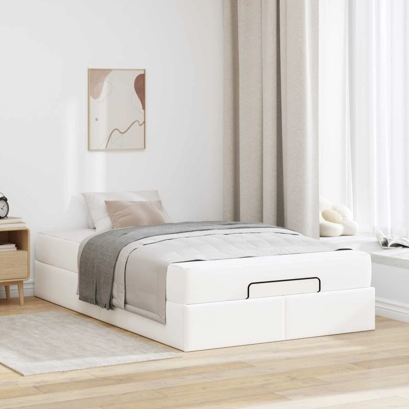 vidaXL Sengeramme med madras 2 stk Hvid PVC