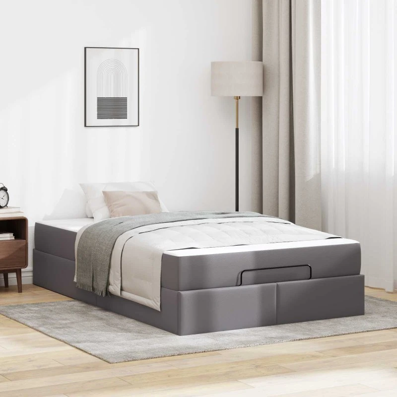 vidaXL Sengeramme med madras 2 stk Grå PVC