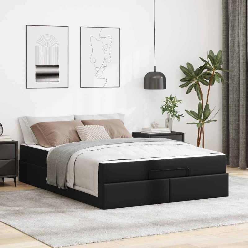 vidaXL Sengeramme med Madras 140x190 cm Sort PVC