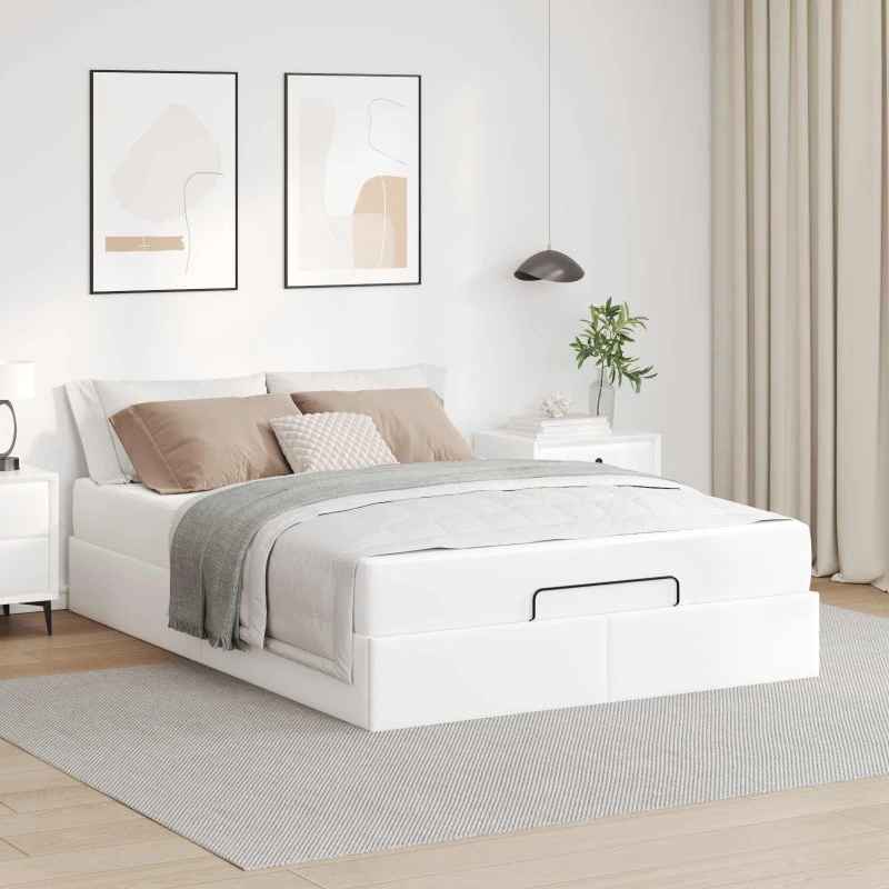 vidaXL Sengeramme med madras 2 stk Hvid PVC