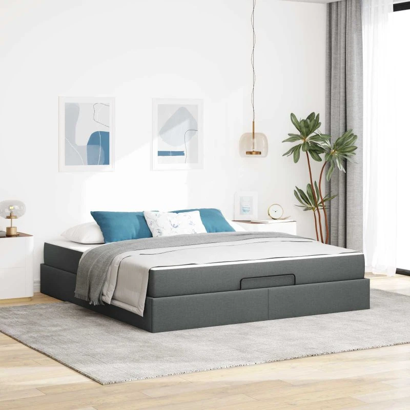 vidaXL Sengeramme med madras 180x200 cm Mørkegrå Stof