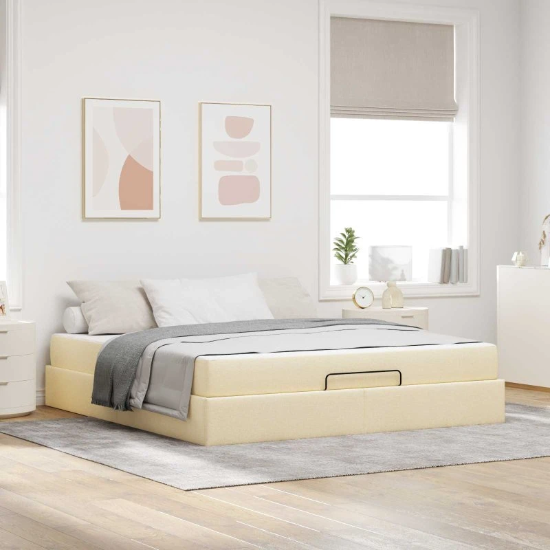 vidaXL Sengeramme med madras 180x200 cm Creme Stof