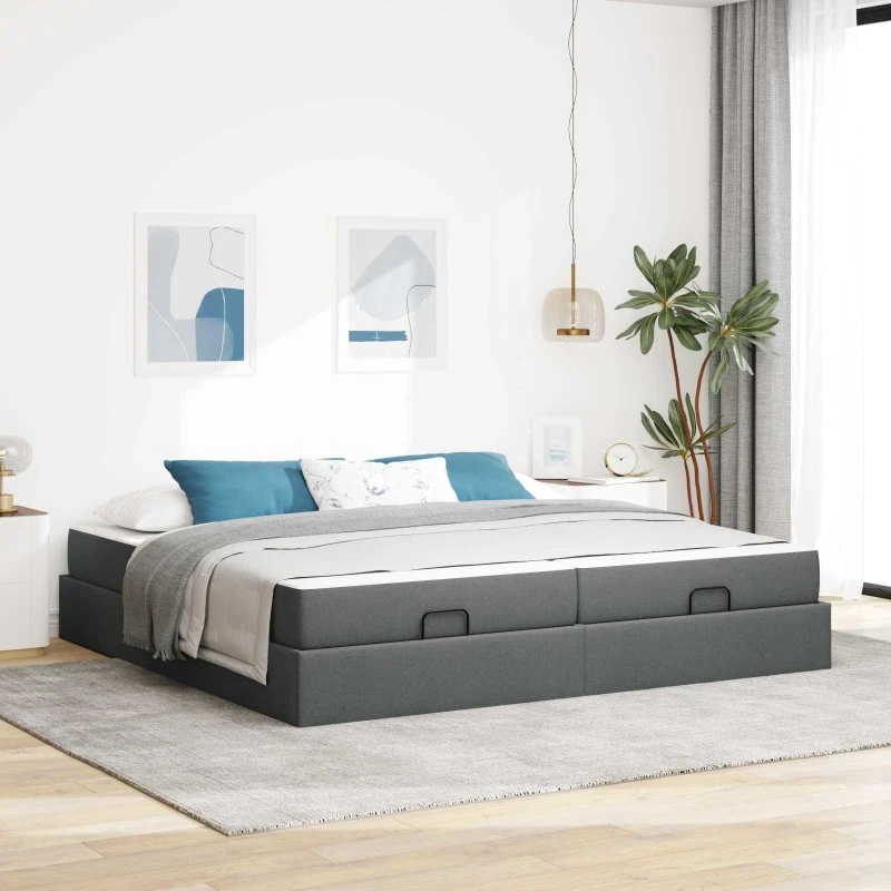 vidaXL Sengeramme med madras 200x200 cm Mørkegrå Stof