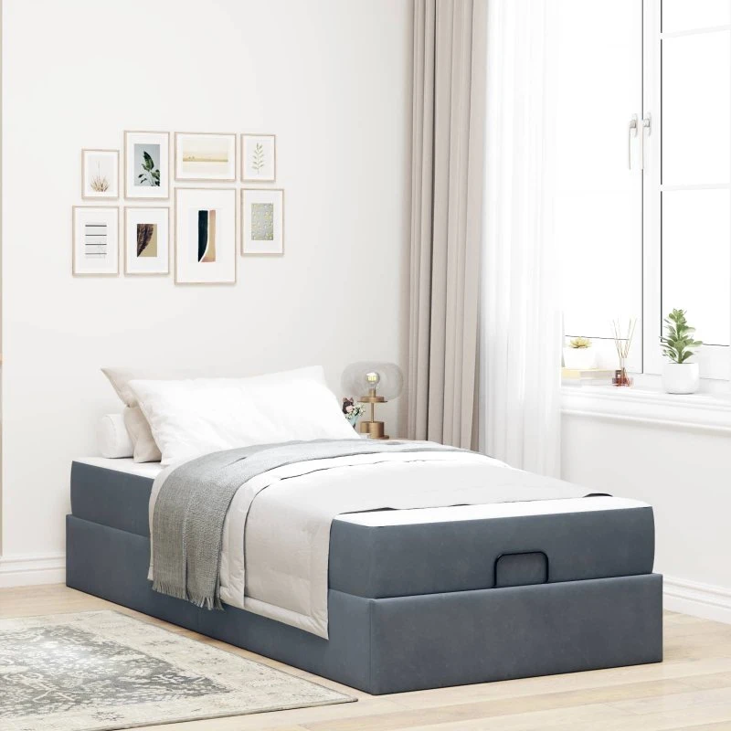 vidaXL Sengeramme med Madras 80x200 cm Mørkegrå Fløjl med Opbevaring
