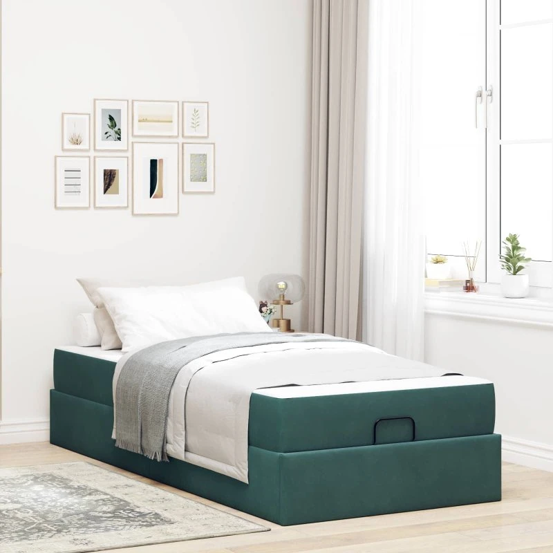 vidaXL Sengeramme med Madras 90x190 cm Mørkegrøn Fløjl