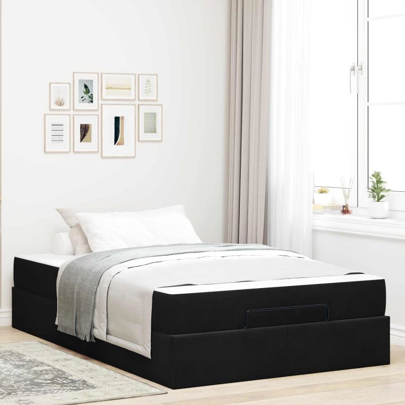 vidaXL Sengeramme med Madras 120x190 cm Sort Fløjl