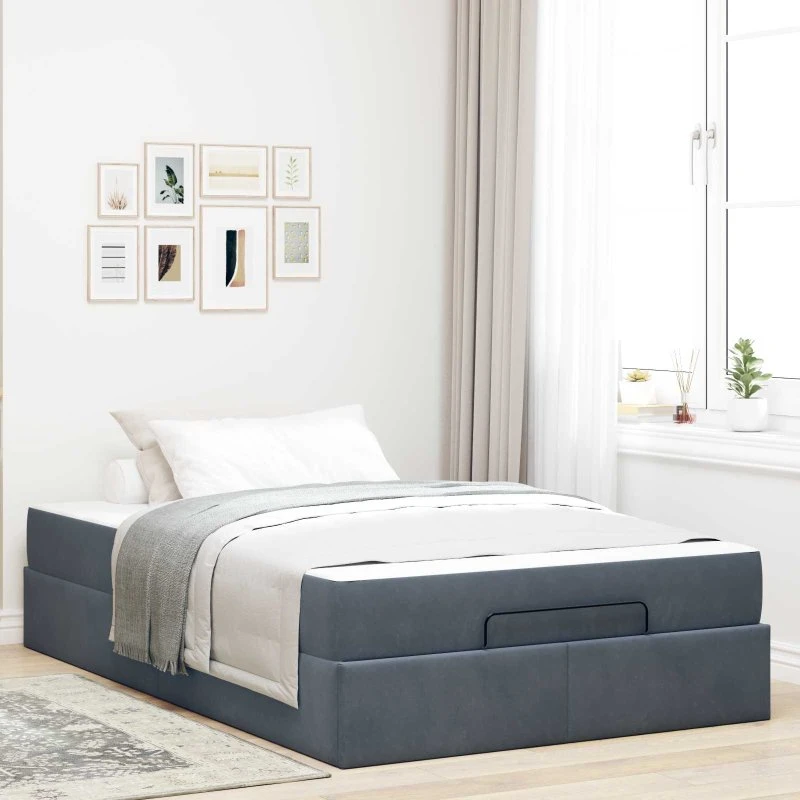 vidaXL Sengeramme med Madras 140x190 cm Mørkegrå Fløjl med Opbevaring