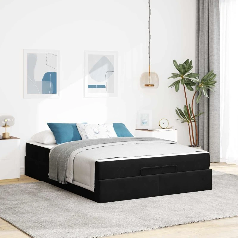 vidaXL Sengeramme med madras 160x200 cm Sort Fløjl