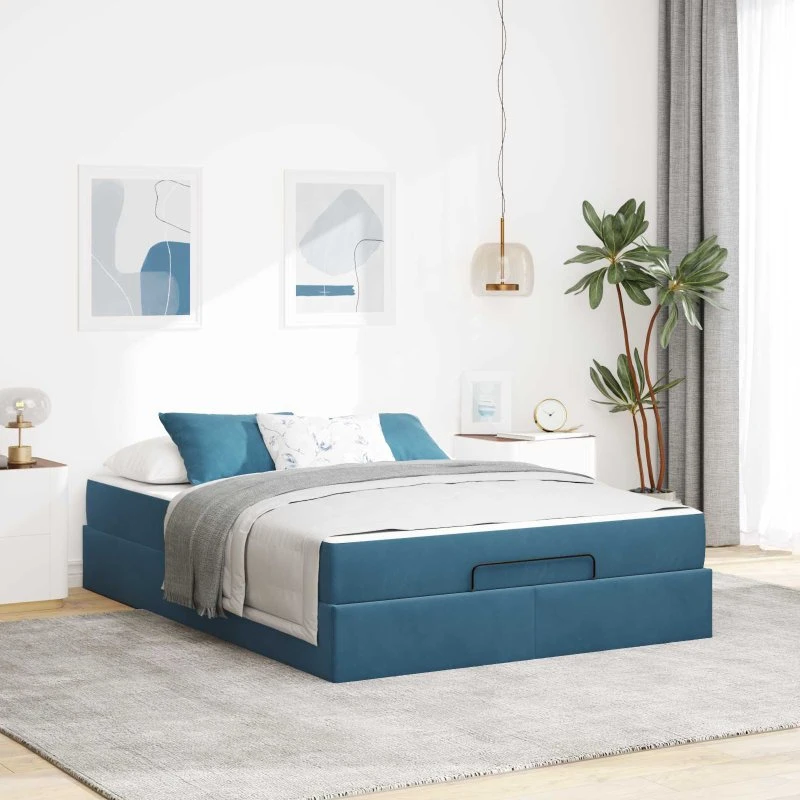 vidaXL Sengeramme med Madras 160x200 cm Blå Fløjl