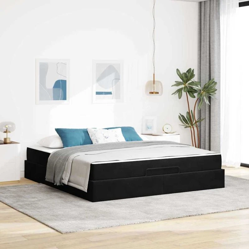 vidaXL Sengeramme med madras 180x200 cm Sort Fløjl