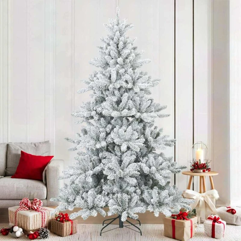vidaXL Kunstigt bøjelig juletræ hvid 210 cm PVC, stål