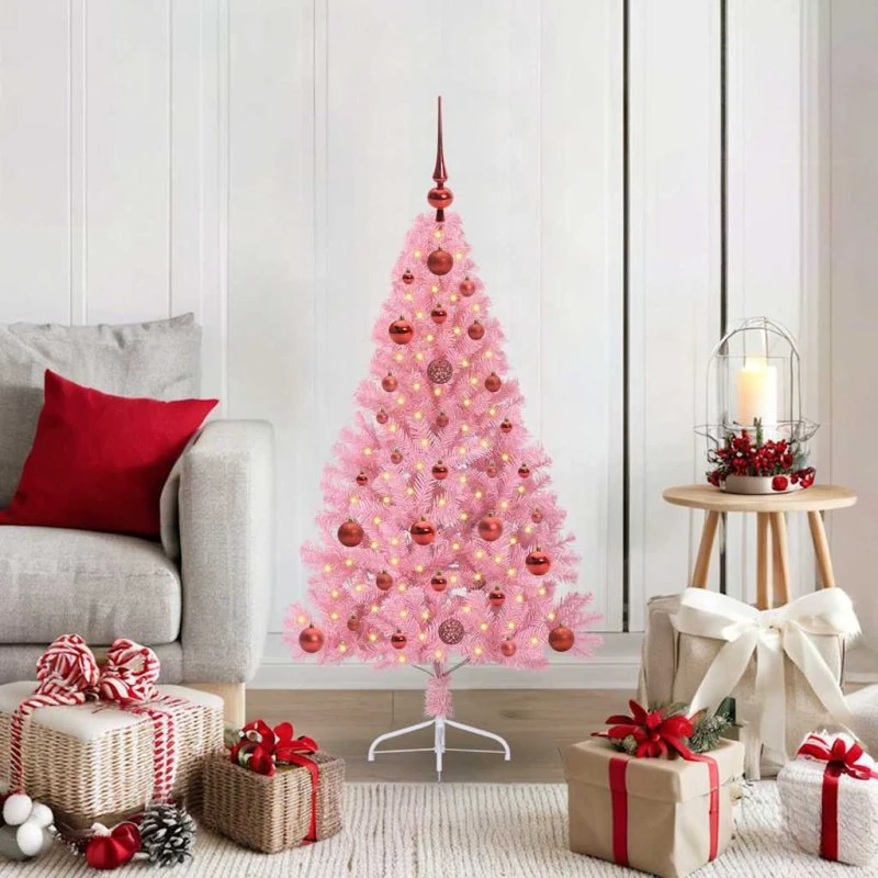 vidaXL Kunstig Juletræ 120 cm, Lyserødt, med 150 LED'er