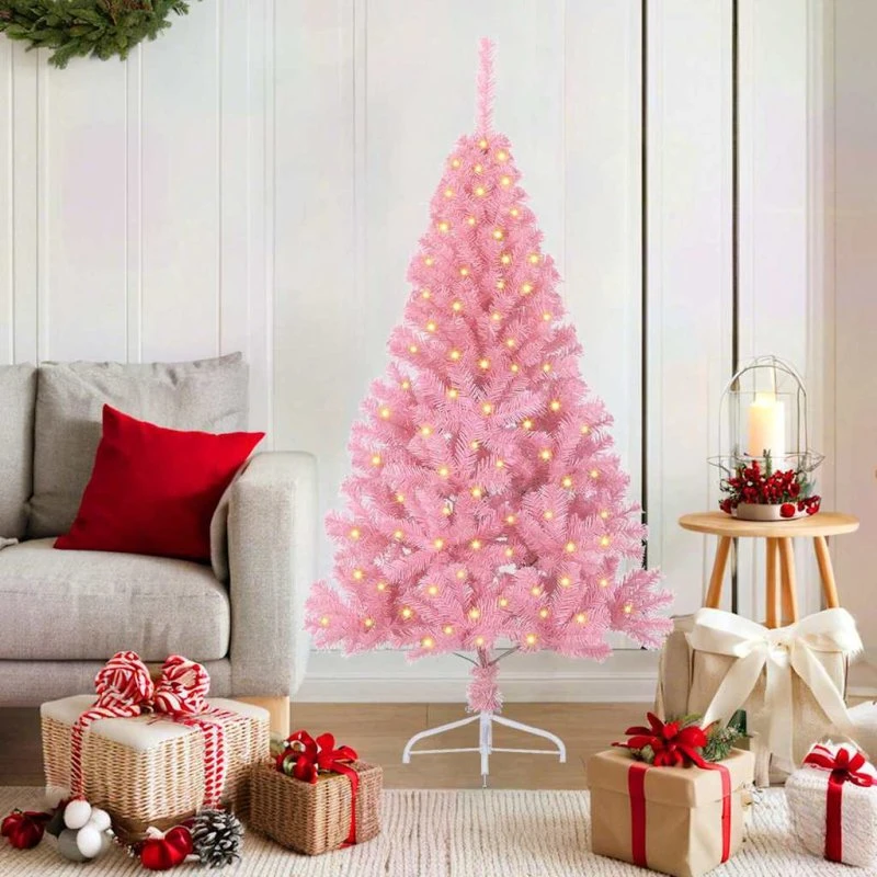 vidaXL Kunstigt forbelyst juletræ 150 cm lyserødt med 150 LED'er