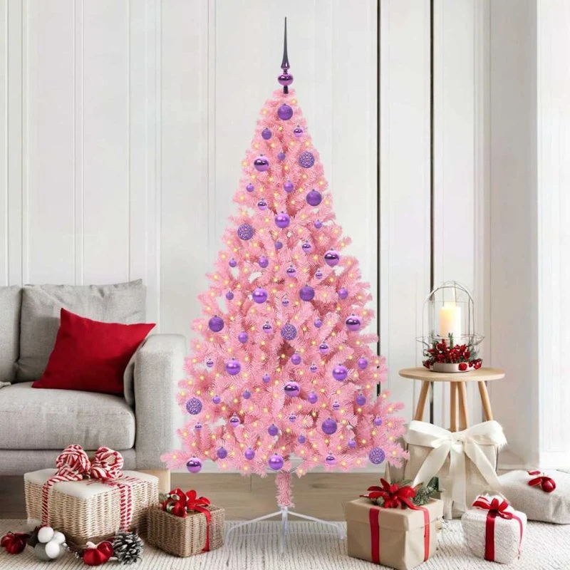 vidaXL Kunstig Juletræ 180 cm, Lyserødt, 300 LED'er, PVC