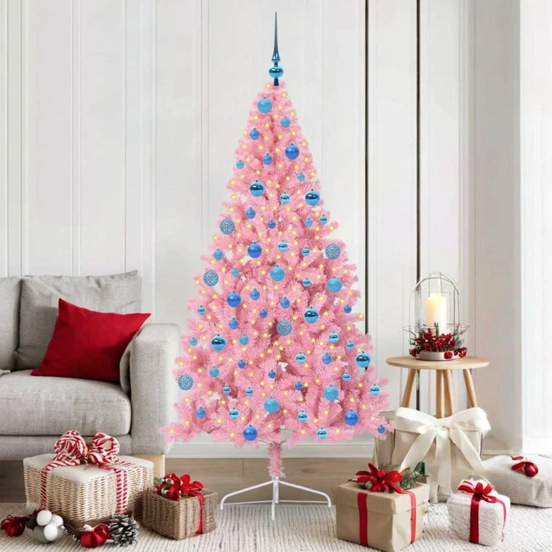 vidaXL Kunstig Juletræ 180 cm, 300 LED, Lyserød, PVC