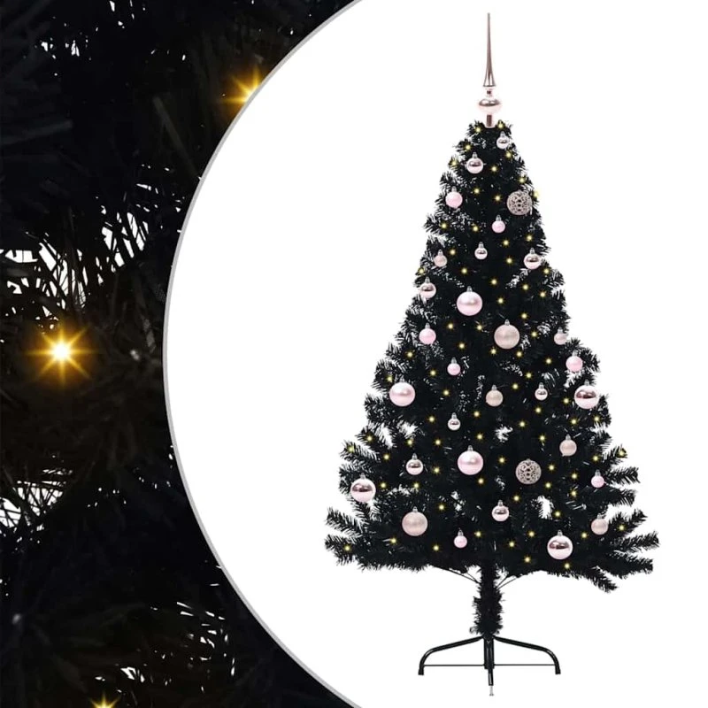 vidaXL Kunstig Forbelyst Juletræ 150 cm Sort med 150 LED'er