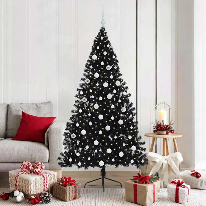 vidaXL Kunstig Juletræ 180 cm Sort med 300 LED'er