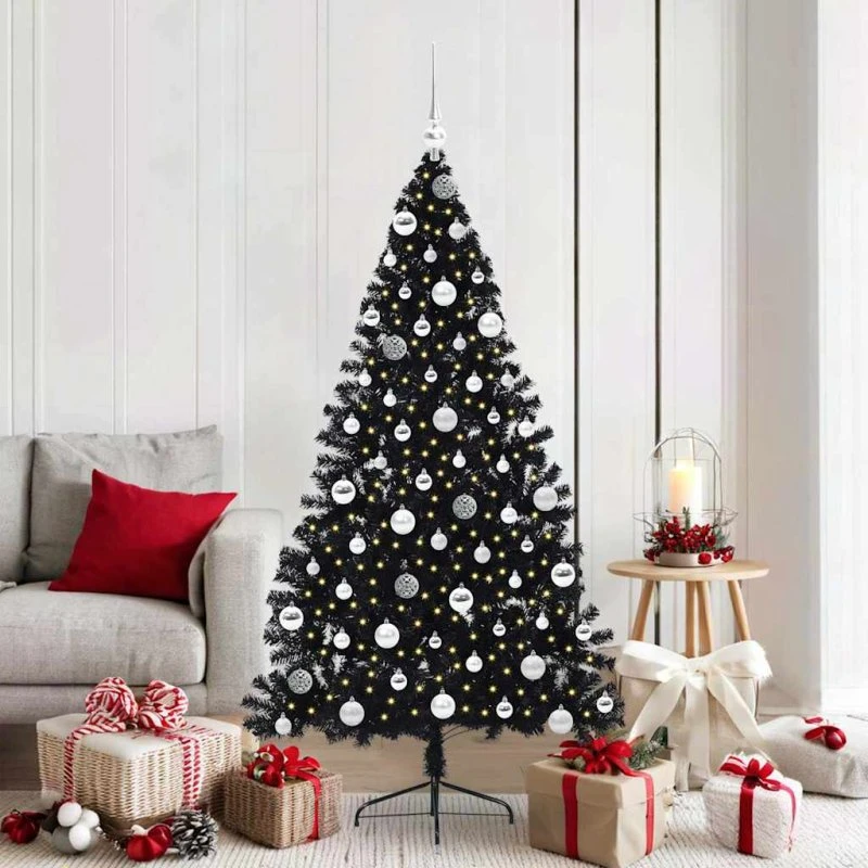 vidaXL Kunstig Forbelyst Juletræ 180 cm Sort med 300 LED'er