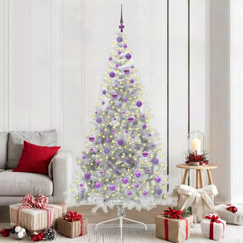 vidaXL Kunstig Juletræ med 300 LED'er Sølv 210 cm