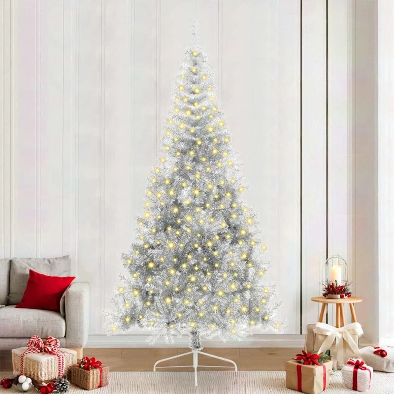 vidaXL Kunstig Forbelyst Juletræ 300 LED Sølv 240 cm