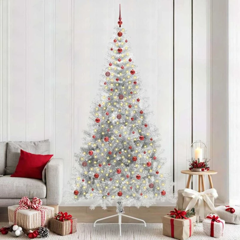 vidaXL Kunstig Juletræ 240 cm Sølv med 300 LED'er