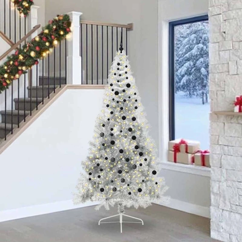 vidaXL Kunstig Juletræ 240 cm Sølv med 300 LED'er