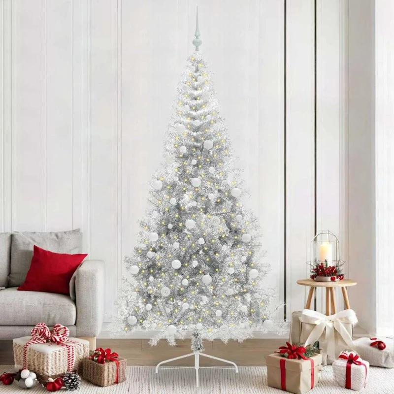 vidaXL Kunstig Juletræ 240 cm Sølv med 300 LED'er