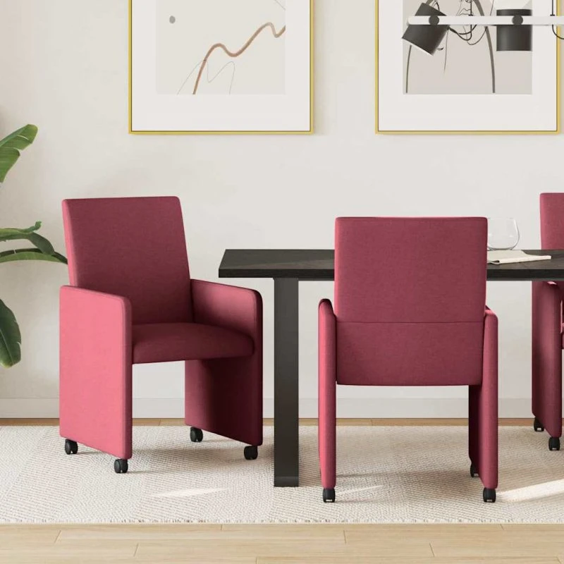vidaXL Spisebordsstole med hjul 2 stk Vinrød 57 x 66 x 94 cm Stof