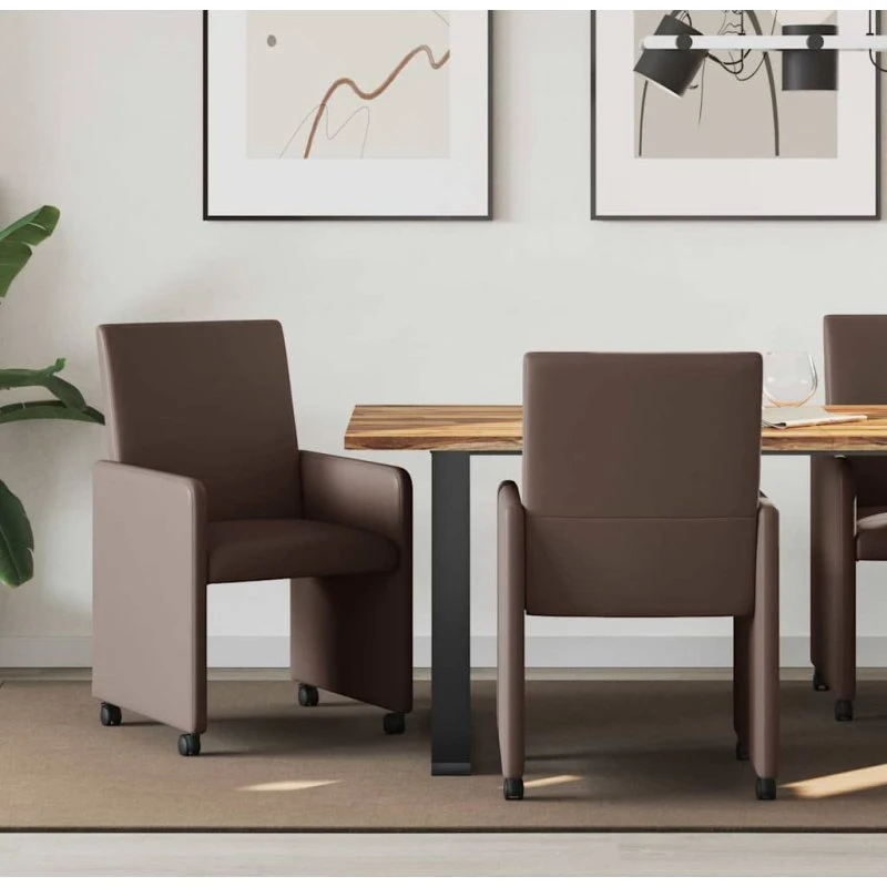 vidaXL Spisebordsstole med hjul 2 stk, Brun, 57 x 66 x 94 cm, Kunstlæder