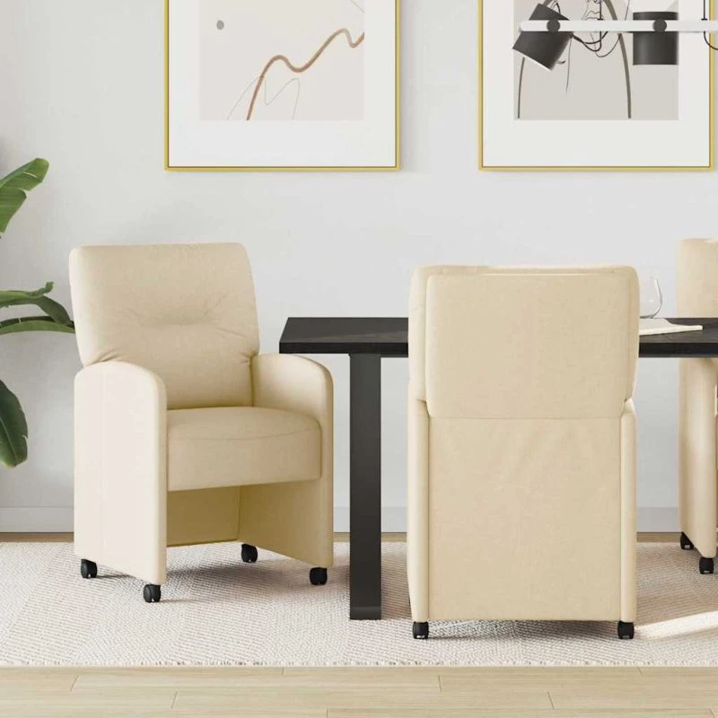 vidaXL Spisebordsstole med hjul 2 stk Creme 57 x 67 x 95 cm Stof